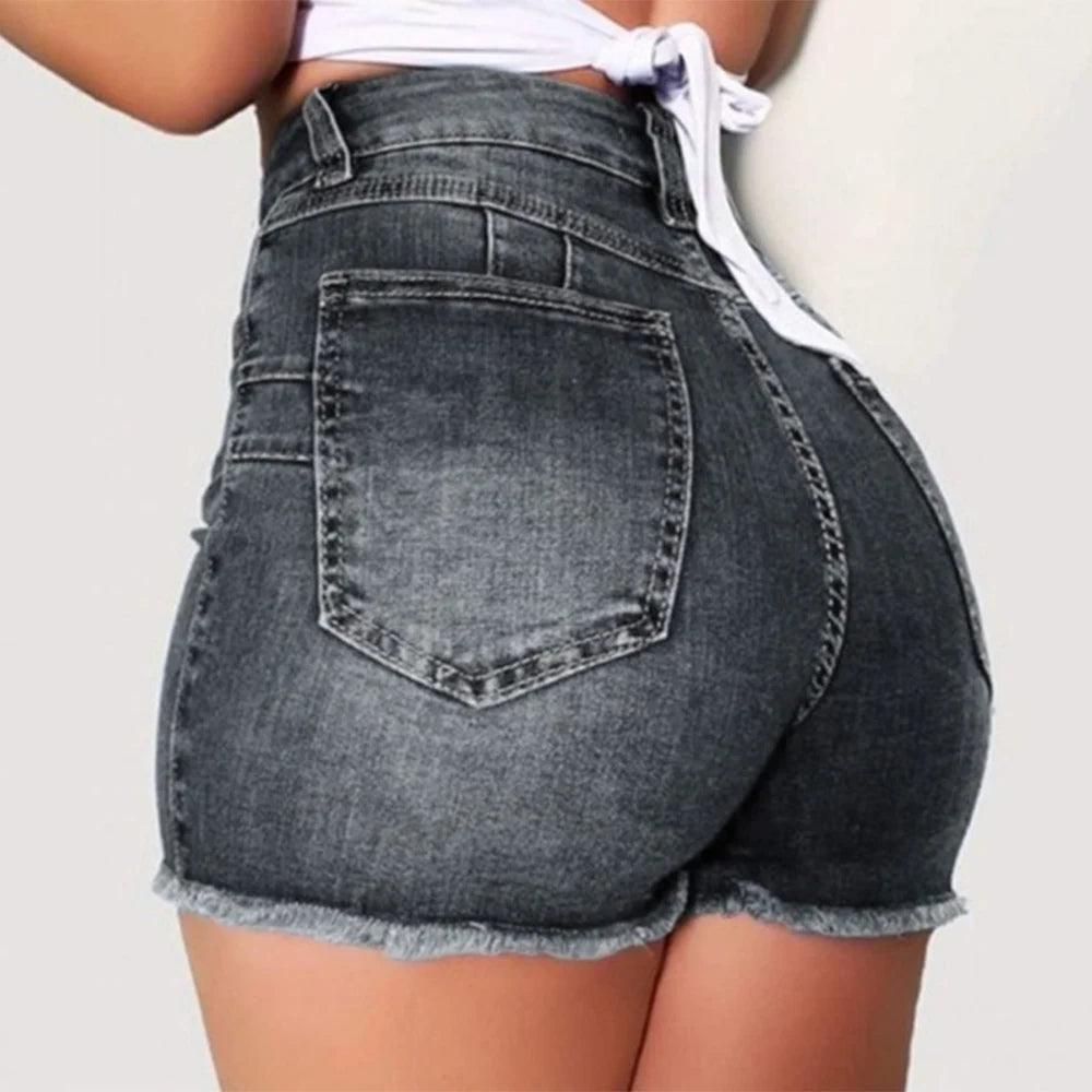 Women Denim Shorts Summer Lady Clothing High Waist Denim Shorts Fringe Frayed Ripped Jeans Hot Shorts With Pockets kot Pantolon-THAT FASHION STORE