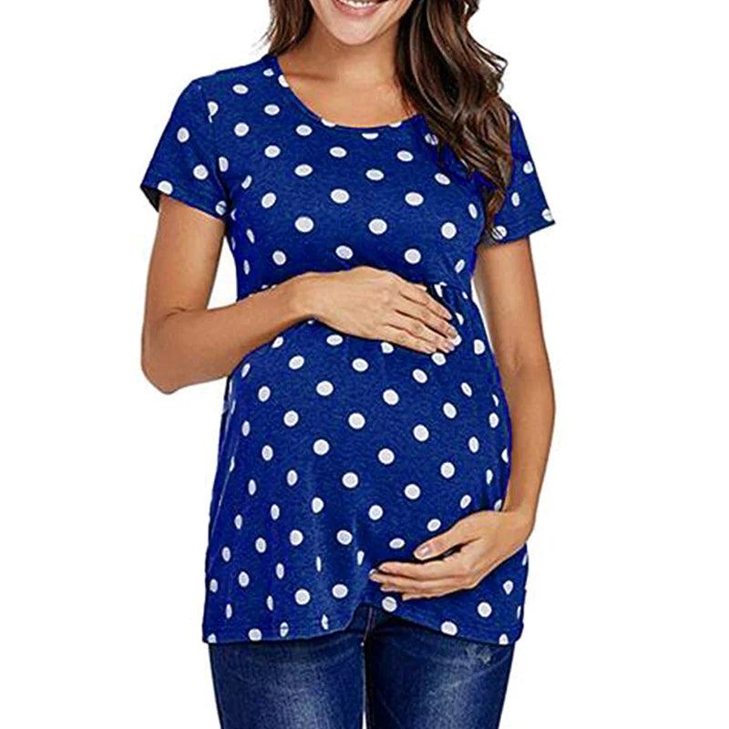 Women Pregnancy Casual T Shirt Maternity Summer Short Sleeve Dot Print Tees Tops Pregnant Tunic Blouse Maternity Clothing-THAT FASHION STORE