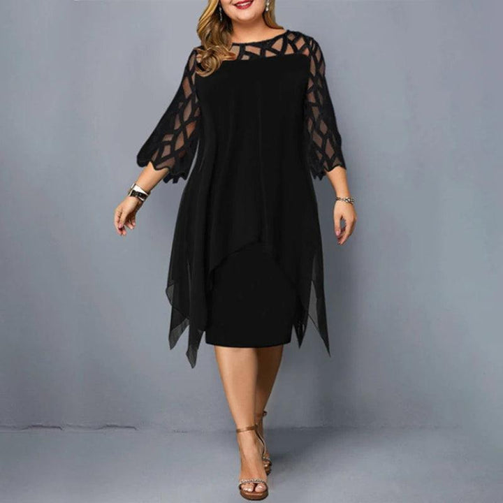 New Elegant Lace Mesh Plus Size Dresses Women Sexy Hollow Out Oversize Dress Loose Casual Vestidos De Fiesta Midi Robes Femme-THAT FASHION STORE