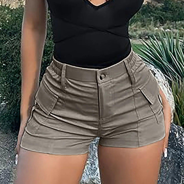 Women Cargo Shorts With Pockets Korean Style High Waist Short Pants Streetwear Summer Y2k Harajuku Solid Bodycon Shorts шорты-THAT FASHION STORE