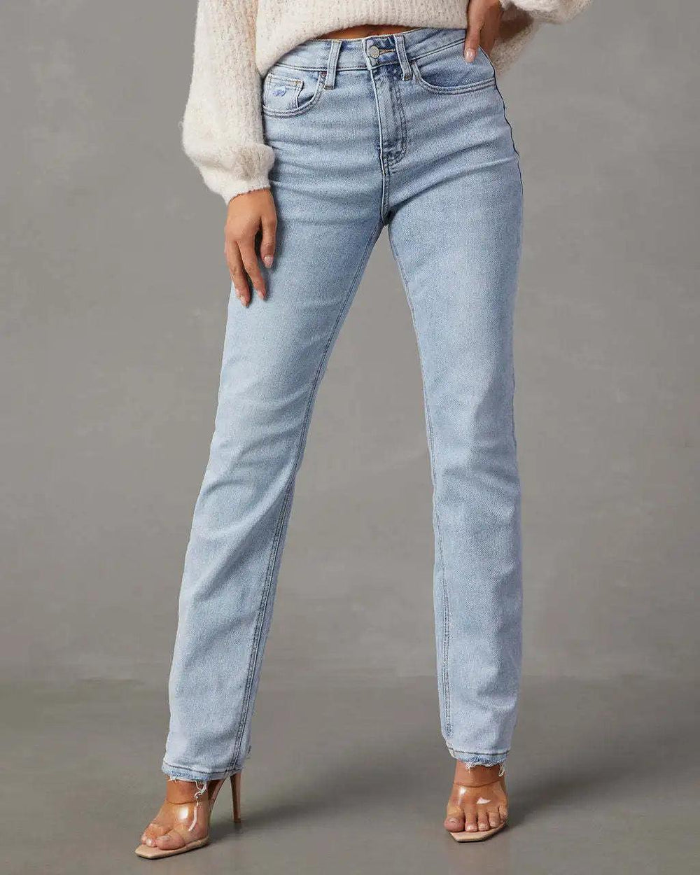 Women Blue Straight Denim Pants 2023 New Female All-Match High Waist Vintage Zipper Jeans with Pockets-THAT FASHION STORE