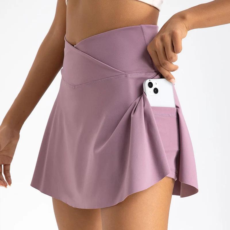 Women Pleated Tennis Skirt with Pockets Shorts Athletic Skirts Crossover High Waisted Athletic Golf Skorts Workout Sports Skirts-THAT FASHION STORE