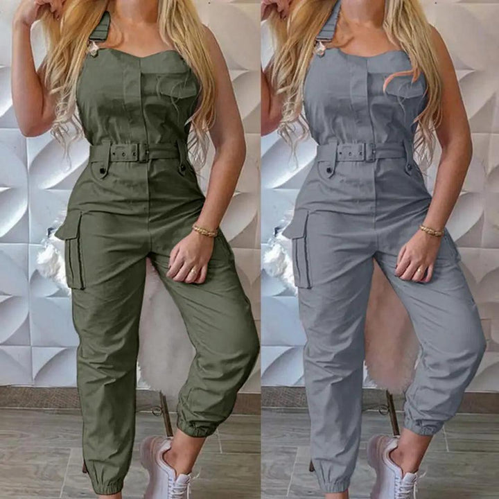 Women's Clothes Female Fashion Sleeveless Cargo Jumpsuit High Waist Street Trend Women Simple Long Jumpsuits-THAT FASHION STORE