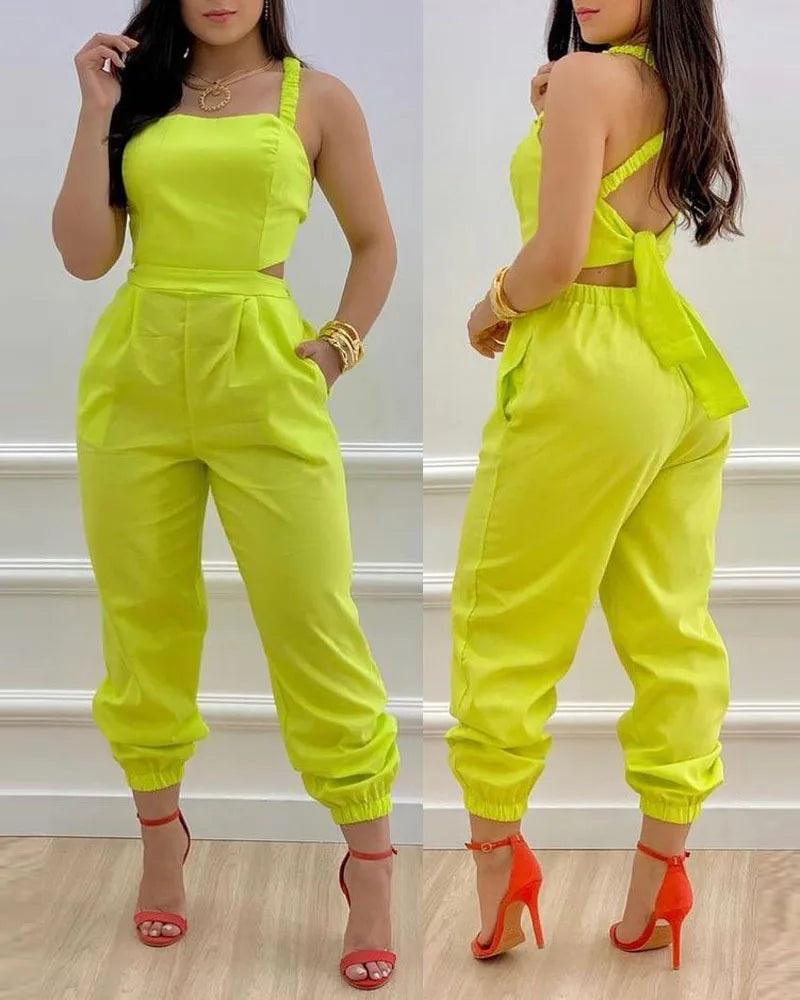 Women's Jumpsuit 2023 New Solid Color Suspenders Sleeveless Wide Leg Straight Pants Fashion Casual Street Clothing-THAT FASHION STORE