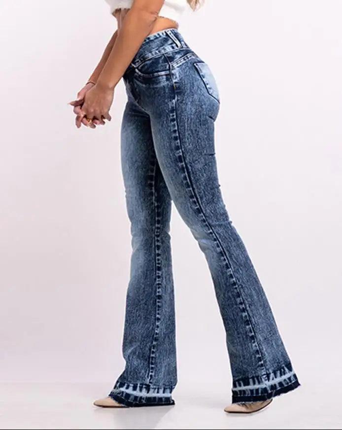 Pants for Women High Waist Casual Denim Zip Fly Button Washed Skinny Flared Leg Jeans Autumn New 2022 All-Match-THAT FASHION STORE