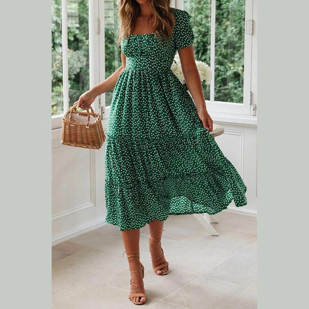 Beach Floral Dress for Women Clothing 2024 Summer Vacation Casual Short Sleeve Slim Fit Long Dress Female Sexy Bohemian Dress-THAT FASHION STORE