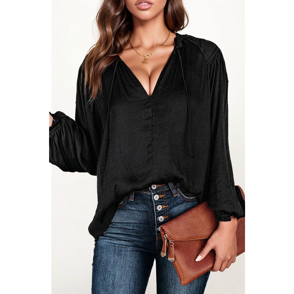 2024 Fashion Thin V-neck Long Sleeves T-shirt Female Fall and Winter New Arrival Casual All-Matching Fashion Pullover Bottoming Shirt Tops-THAT FASHION STORE