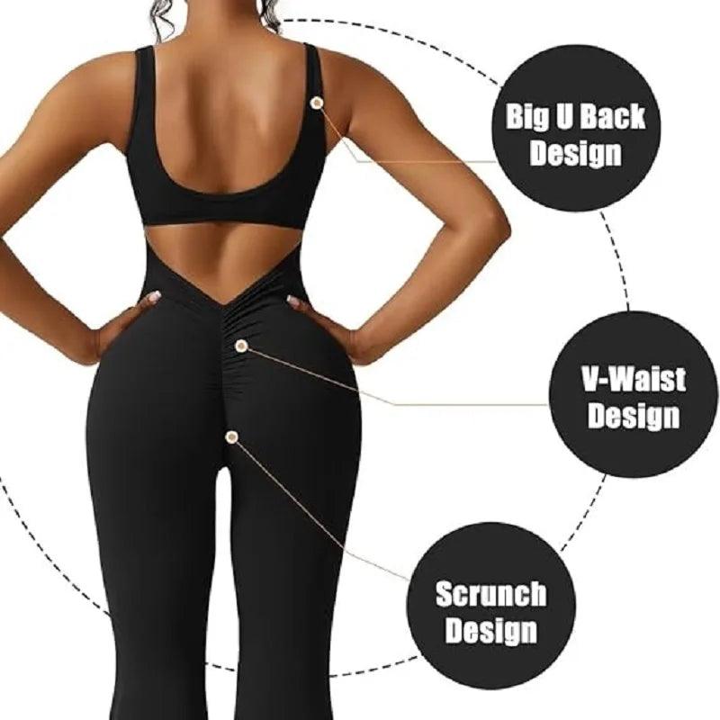 Women's Casual Fashion Halter U-neck Strapless Backless Sports Yoga Clothing Hip Lift One-piece Flared Pants-THAT FASHION STORE