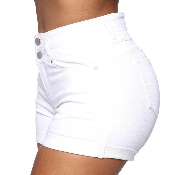 Liooil Cotton Stretchy High Waist Jean Shorts Woman Summer 2023 Casual Sweat With Pocket Zipper White Black Cuffed Denim Shorts-THAT FASHION STORE