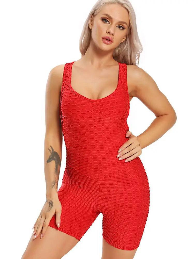 Sexy Backcross Women Bodysuit Sleeveless Textured Jumpsuit Women One Piece Gym Sport Workout Fitness Rompers For Female Summer-THAT FASHION STORE