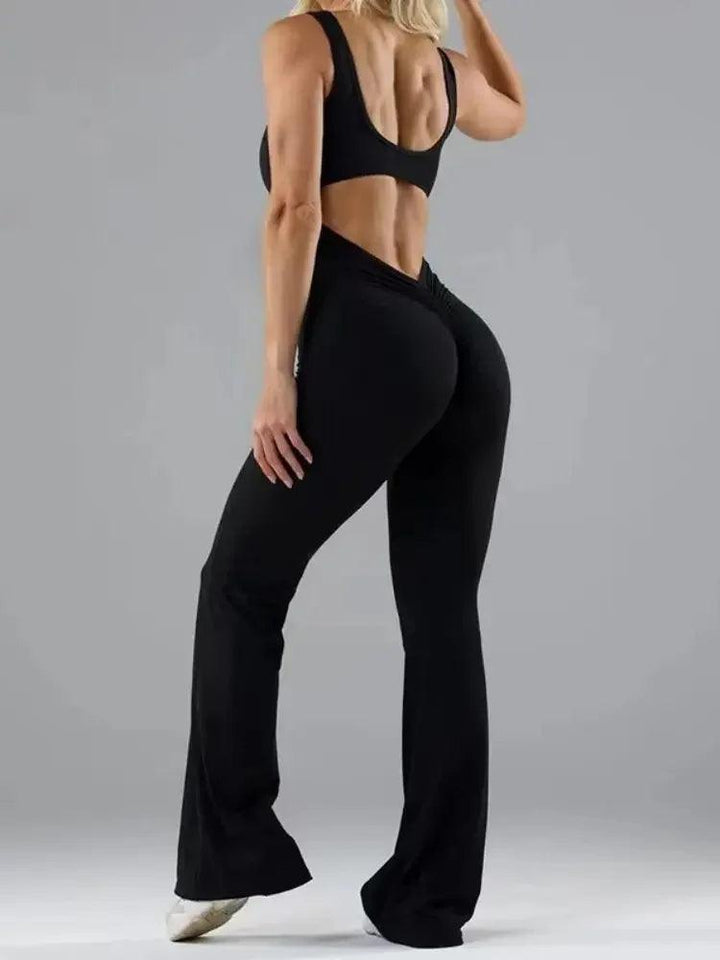 Hollow out Beauty Back Yoga Women wide-leg Peach Butt Running Fitness Yoga Bodysuit Sexy Backless Jumpsuits-THAT FASHION STORE