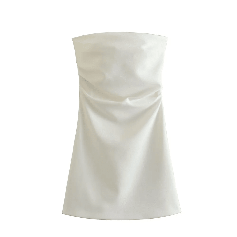 2023 Summer New White Cocktail Dress Straight Neck Sexy Pleated Slim Bra Open Back Short Dress-THAT FASHION STORE