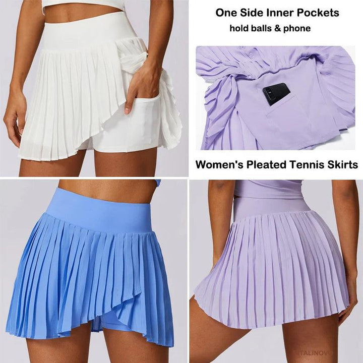 VITALINOVO Women's High Waisted Pleated Tennis Skirts with Pockets Tummy Control Casual Liner Skorts A Line Workout Golf Skirts-THAT FASHION STORE