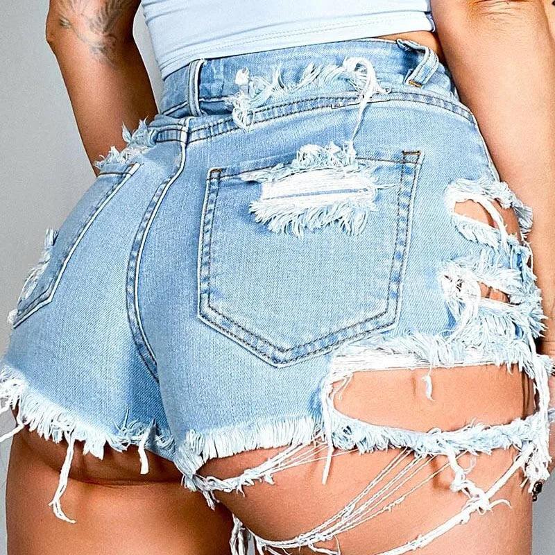 Summer Women Shorts Mini Jeans Lady Sexy Ripped Hot Fetish Denim Pants Lady High Street Party Elastic Denim Shorts-THAT FASHION STORE