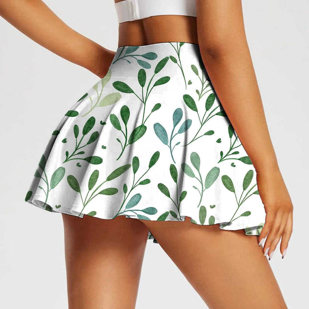 Ladies High Waisted Tennis Skirts Pleated Floral Printed Sports Fitness Skirts High Waisted Tennis Skirts Pleated Skorts Skirts-THAT FASHION STORE