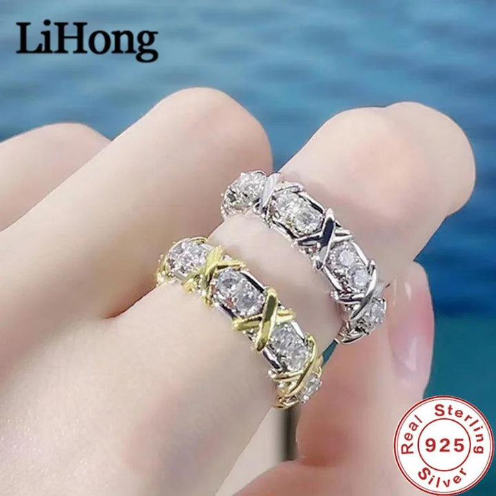 Luxury 925 Sterling Silver Ring Interlaced With Aaa Zircon Crystal Ring For A Woman'S Engagement Jewelry Gift 2 Color Choices-THAT FASHION STORE