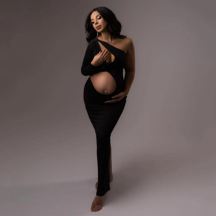 Sexy Hollow Out Maternity Photography Outfit Slope Shoulder Stretchy Pregnancy Dress For Photo Shoot-THAT FASHION STORE