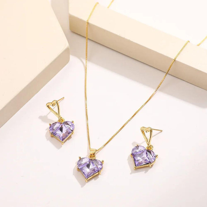 New Fashion Earrings Necklaces Set for Women Heart-shaped Zircon Pink Crystal Pendant Necklace Women's Jewelry Exquisite Gifts-THAT FASHION STORE