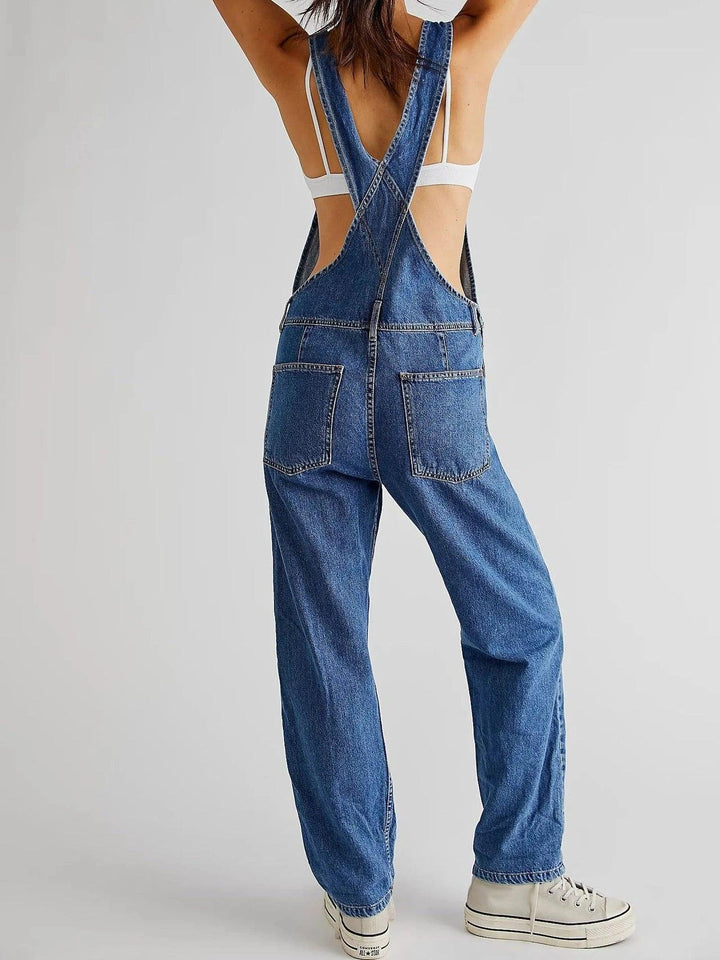 Blue Denim Overalls Jumpsuit Rompers Women Belted Hole Hollow Out E-girl Casual Work Pants Hot Y2k Jeans Long Pants Streetwear-THAT FASHION STORE