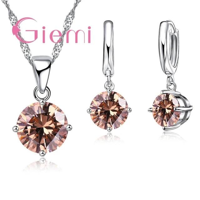 925 Sterling Silver Pendant Necklace Earrings For Women Engagement Fashion Jewelry Set Trendy Austrian Crystal Wholesale-THAT FASHION STORE