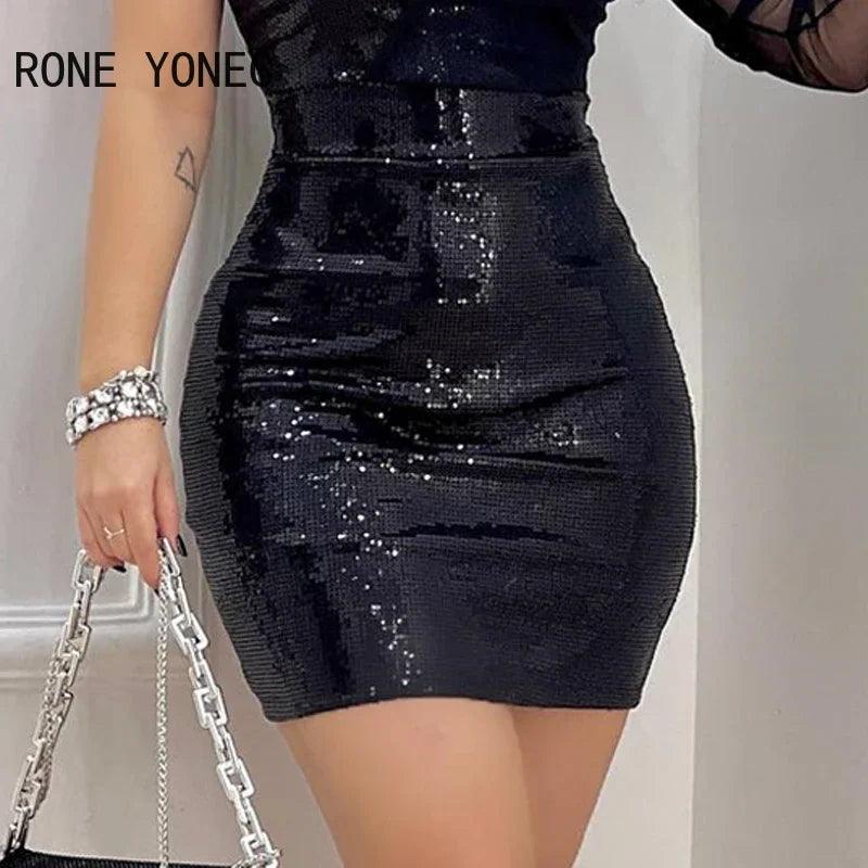 Women Chic Sequins One Shoulder Long Sleeves Sexy Mini Bodycon Party Dresses-THAT FASHION STORE