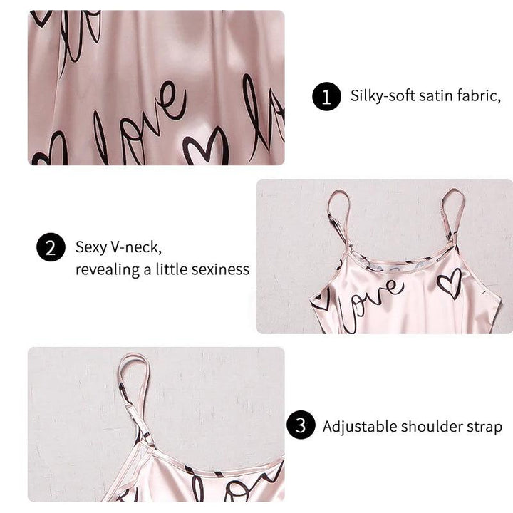 Women Satin Silk Pajamas Sets Letter Print Cami Vest Shirt With Trouser Sleepwear Ladie Sexy Pajama Lingerie Pyjamas Nightwear-THAT FASHION STORE