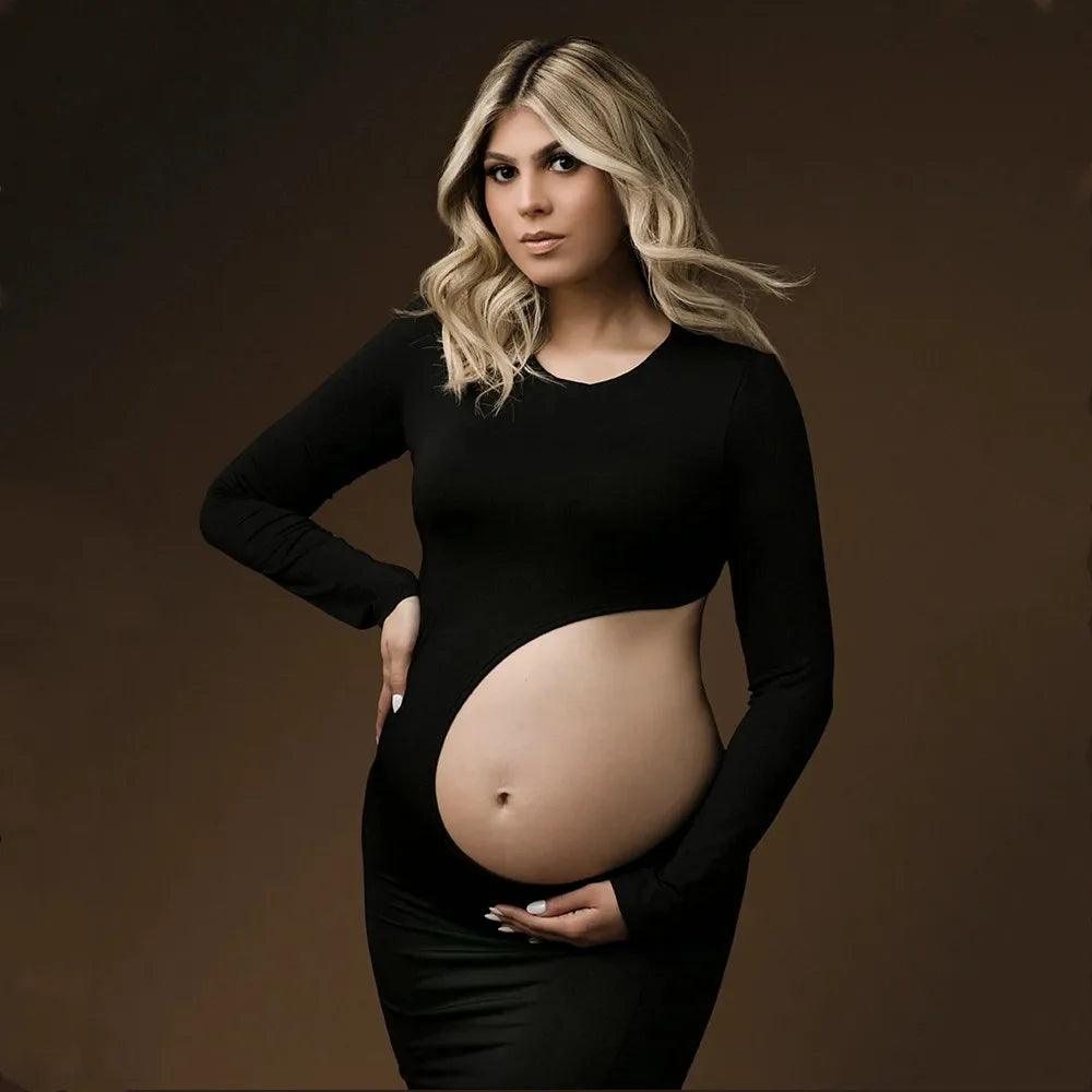 Hollow Out Stretchy Pregnant Woman Vestidos For Photography Long Sleeve Maternity Photo Shoot Dress-THAT FASHION STORE