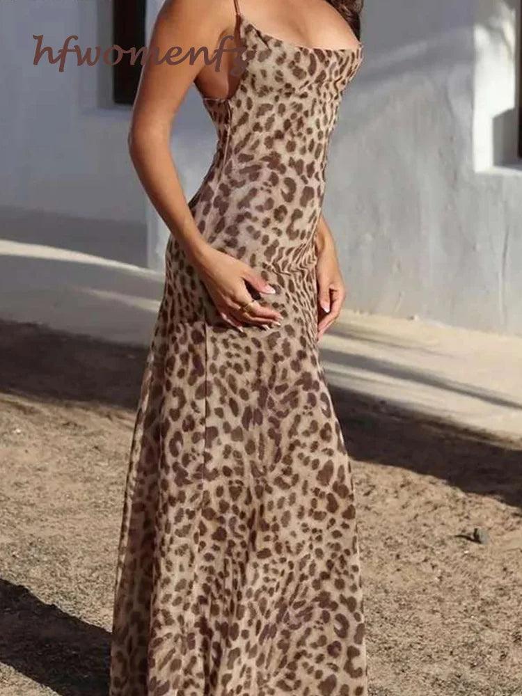 Sexy Leopard Print Maxi Dress Women Sleeveless Backless Hip Package Party Beach Night Dresses Female 2024 Summer Lace Up Robe-THAT FASHION STORE