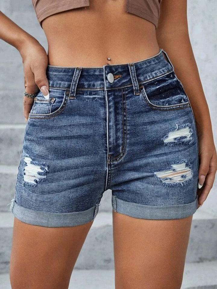 2023 Summer New Women's Mid-Waist Ripped Denim Shorts Fashion Sexy Elastic Rolled Skinny Jeans Shorts S-2XL Drop Shipping-THAT FASHION STORE