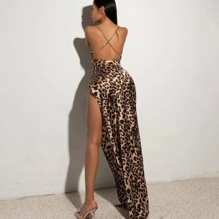 Hawthaw Women Sexy Party Club Evening Streetwear Bodycon Leopard Long Dress 2024 Summer Clothes Wholesale Items For Business-THAT FASHION STORE