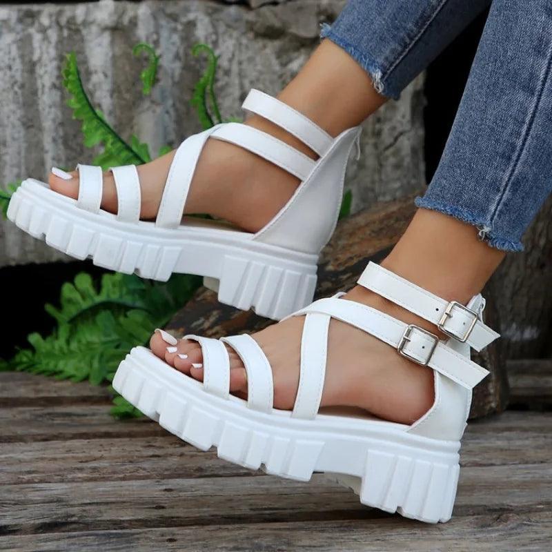 Fashion Chunky High Heels Roman Sandals for Women 2024 Summer Ankle Strap Plarform Sandals Woman Strap Thick Heeled Party Shoes-THAT FASHION STORE