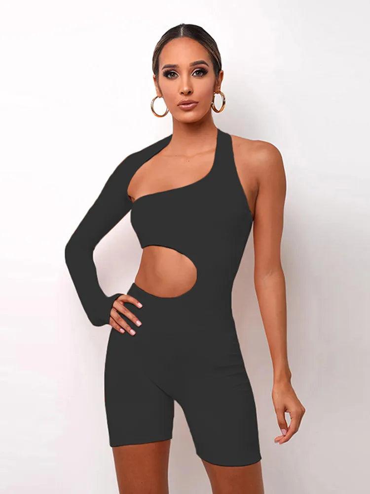 Kliou Asymmetrical Solid Women Rompers Basic Long Sleeve Casual Sportswear Streetwear Female Elastic High Waist Jumpsuits-THAT FASHION STORE