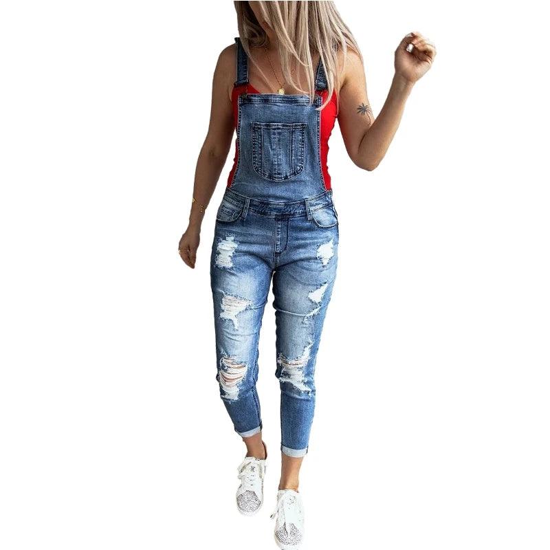 Denim Overalls Women 2023 Ripped Jeans Lady Jumpsuit Elastic Denim One Piece Pants Suspender Trousers Female Rompers Streetwear-THAT FASHION STORE