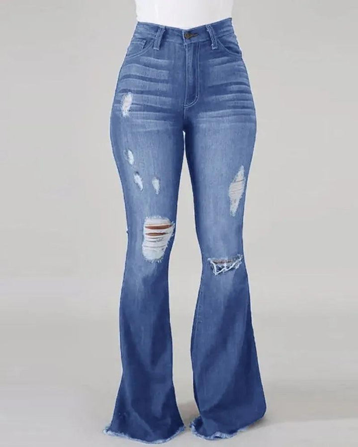 2023 New High Waist Ripped Flared Jeans For Women Fashion Slim Hip Lift Stretch Denim Pants Street Casual Female Trousers S-3XL-THAT FASHION STORE