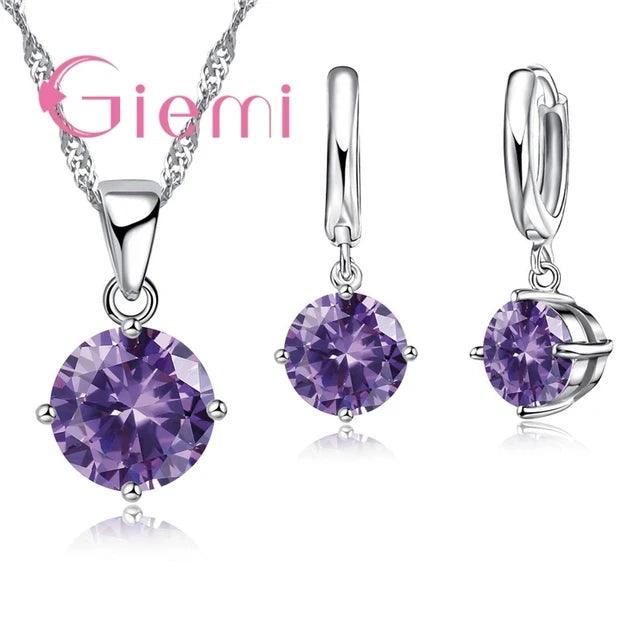 925 Sterling Silver Pendant Necklace Earrings For Women Engagement Fashion Jewelry Set Trendy Austrian Crystal Wholesale-THAT FASHION STORE