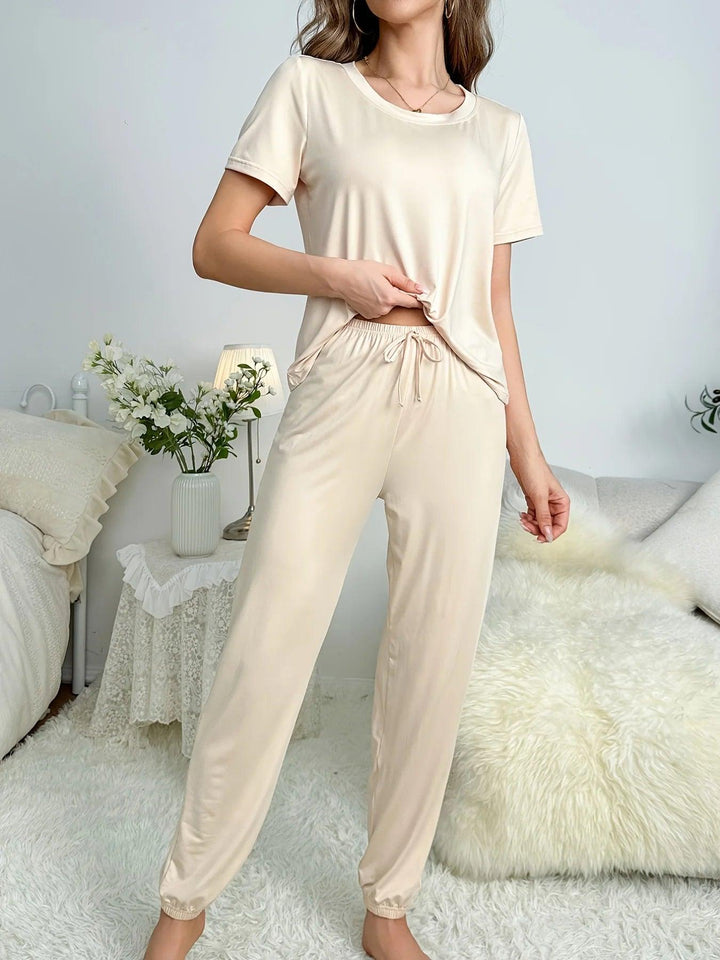 Women's new style pajamas short sleeve trousers elegant casual two-piece solid color home wear-THAT FASHION STORE