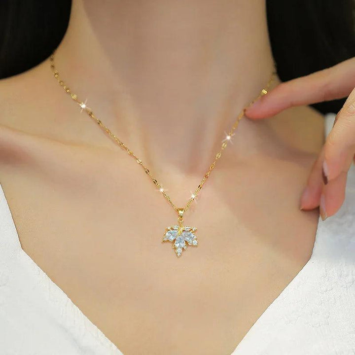 Fashion Micro-inlaid Necklace Earring Set Light Luxury Maple Leaf Personality Temperament Banquet Earrings Clavicle Chain-THAT FASHION STORE