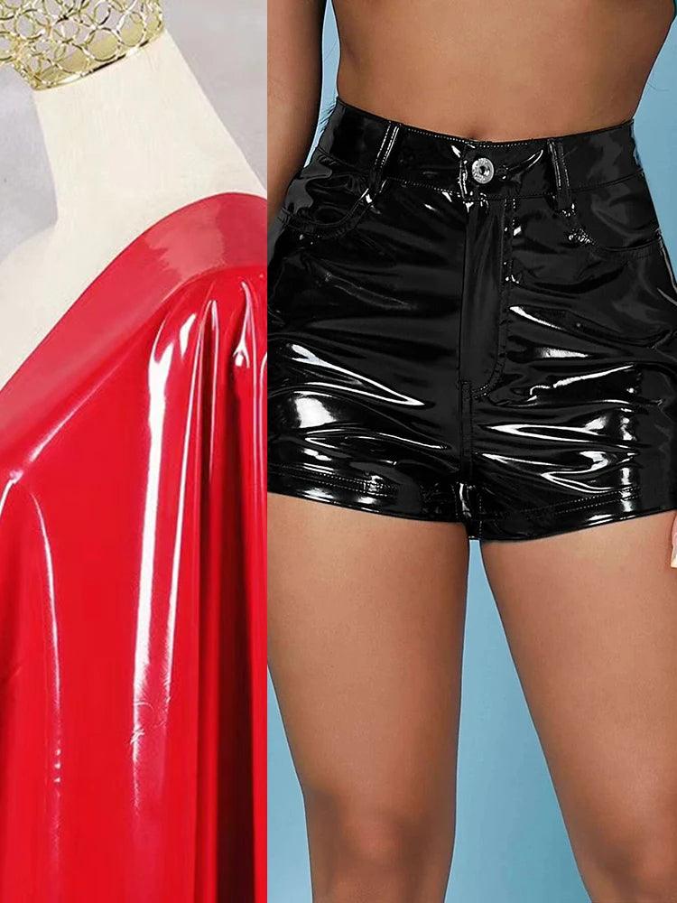 Shiny Patent Leather Shorts Women High Waist Faux Latex Hot Pants With Pocket Ladies Summer Bodycon PU Biker Shorts New Custom-THAT FASHION STORE