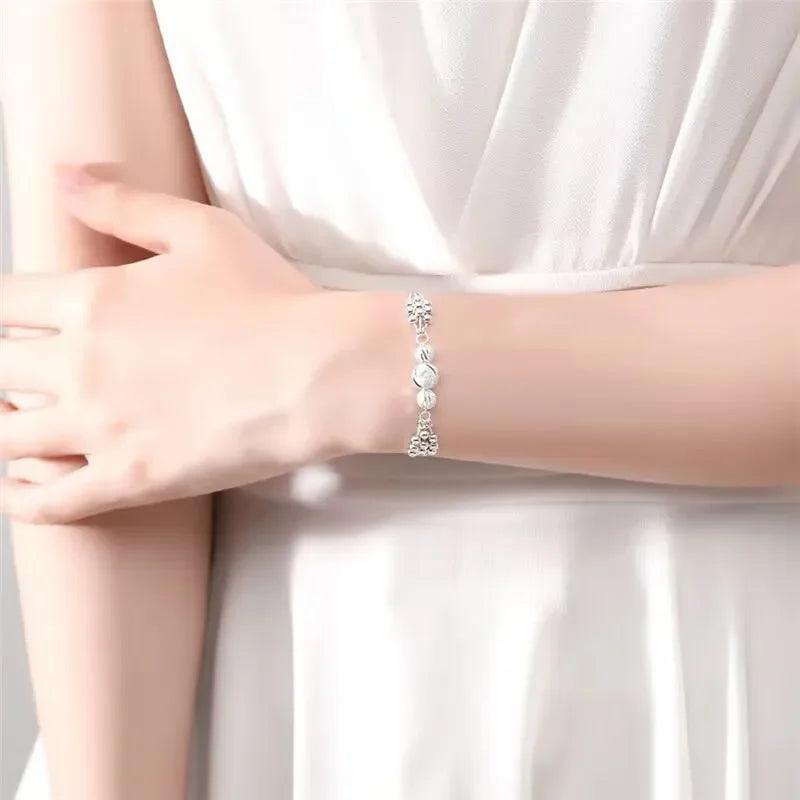 Fine 925 Sterling Silver Lucky Beads Ball Bracelet For Women Luxury Adjustable Bracelet Party Beautiful Jewelery Holiday Gifts-THAT FASHION STORE