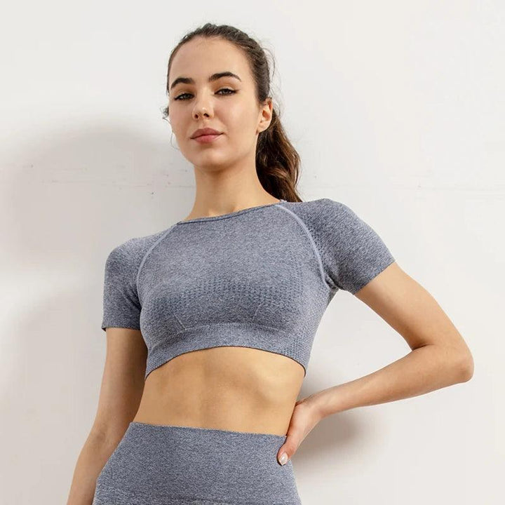 Women Seamless Yoga T-Shirt Sports Gym Cropped Tops Gym Training Shirt Short Sleeve Yoga Running Tracksuit-THAT FASHION STORE