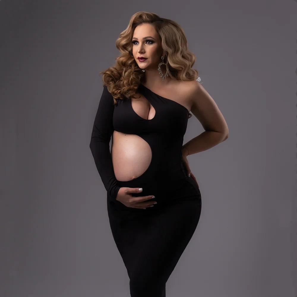 Sexy Hollow Out Maternity Photography Outfit Slope Shoulder Stretchy Pregnancy Dress For Photo Shoot-THAT FASHION STORE