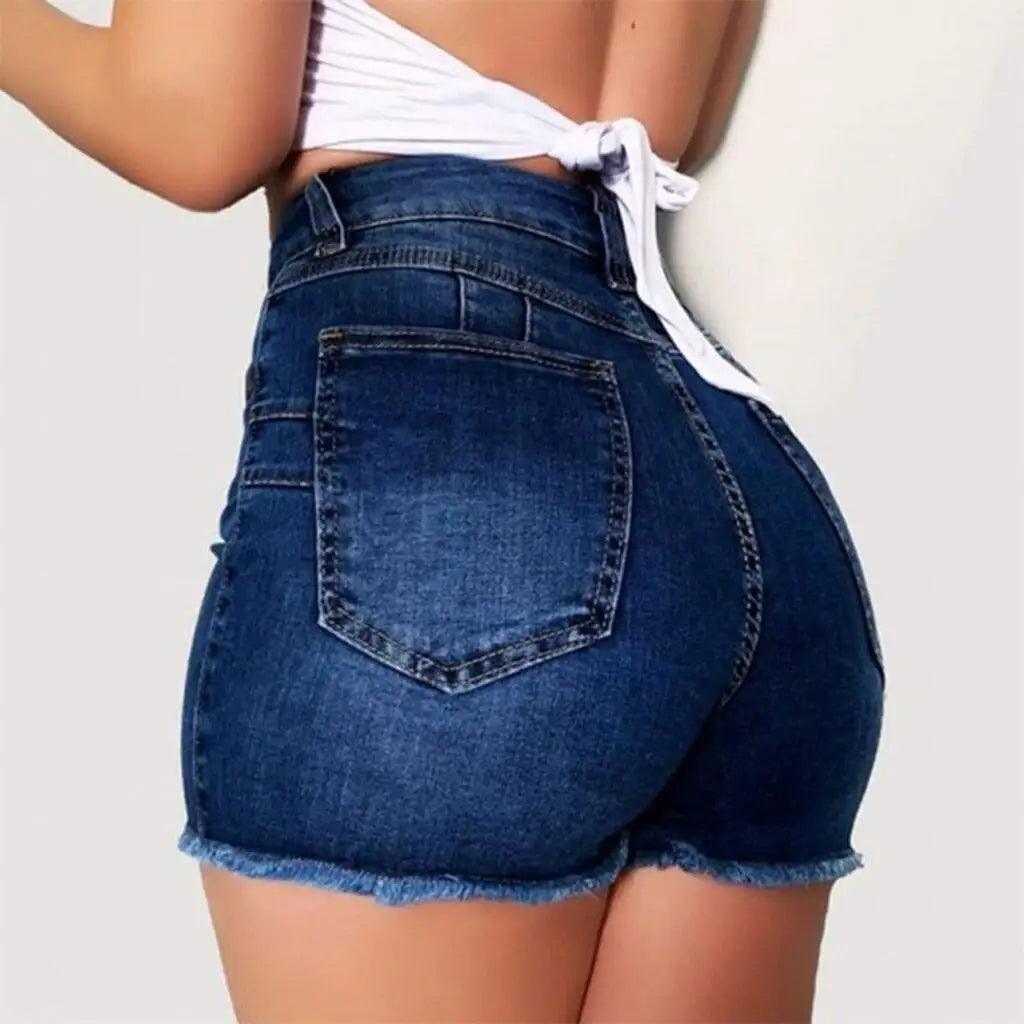 Women Denim Shorts Summer Lady Clothing High Waist Denim Shorts Fringe Frayed Ripped Jeans Hot Shorts With Pockets kot Pantolon-THAT FASHION STORE