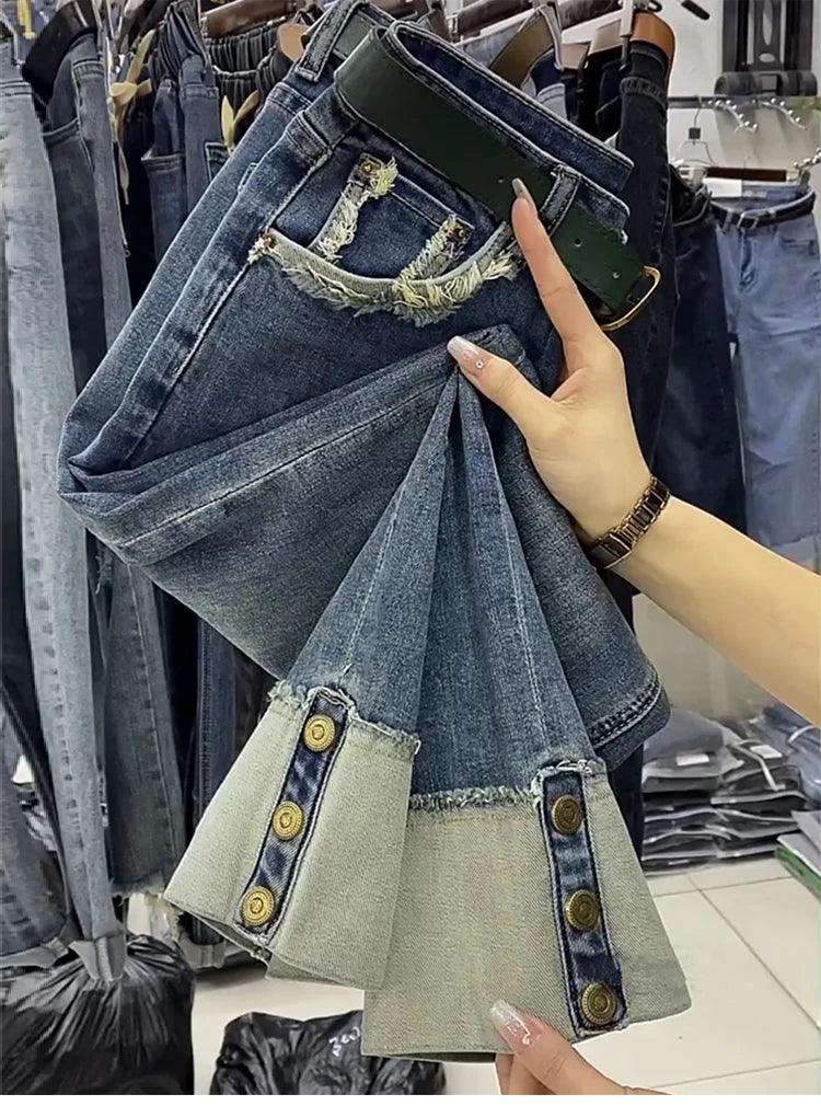 Y2k Big Size Jeans Women's Summer Thin 2023 New Curly Straight Leg Pants Fat Mm Thin Nine Minutes Smoke Pipe Pants-THAT FASHION STORE