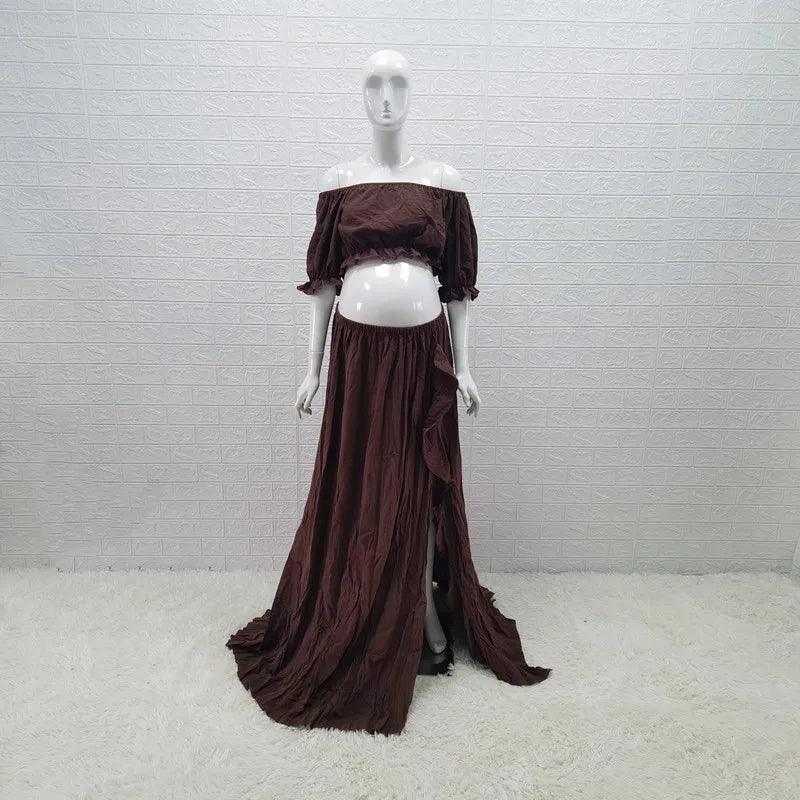 Boho Cotton Maternity Photoshoot Dress 2 in 1 Bohemian Pregnant Woman Photography Dress Outfit-THAT FASHION STORE