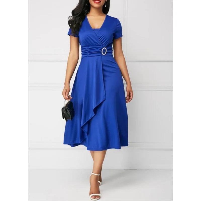 2024 Summer Elegant V-neck Plus Size 4XL 5XL Night Dress Women Dresses Sexy Ruched High Waist Evening Party Midi Dress Vestidos-THAT FASHION STORE