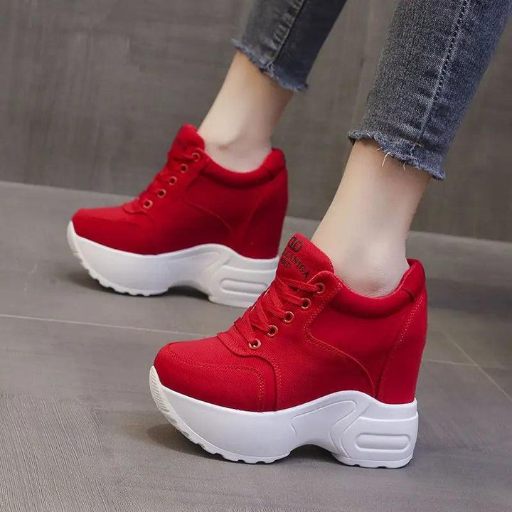 Women's Ankle Boots 2024 Spring Leather Chunky Shoes Woman Platform Height Increased Sneakers 10CM Thick Sole Wedges White Boots-THAT FASHION STORE