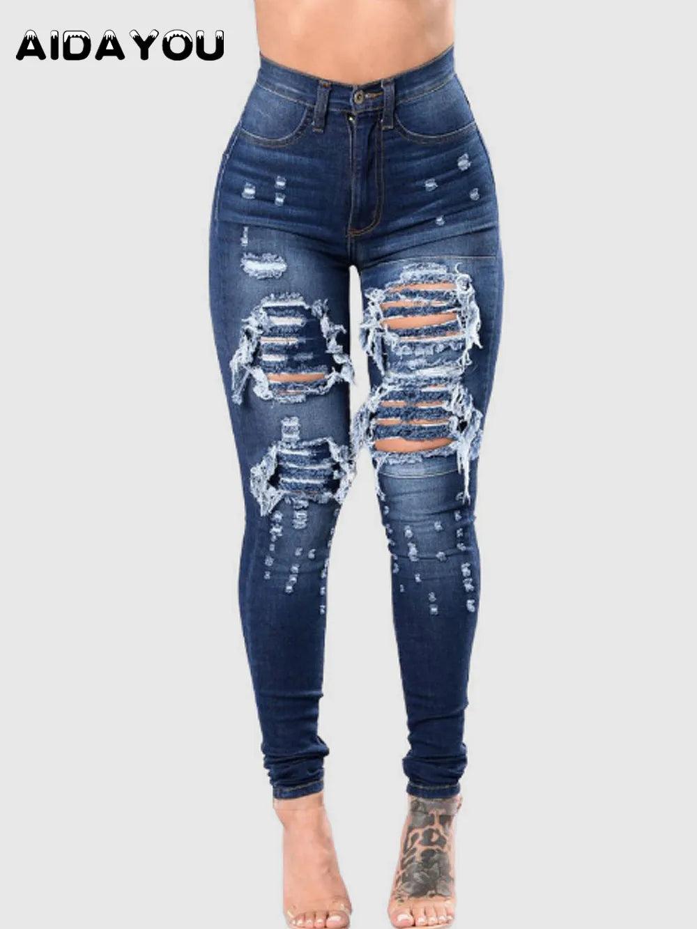 Women's Ripped Jeans Distressed Denim Pants Embroidered Tall Girl Stretch Skinny Hole Boyfriend Colombia Mexico Brazil Style-THAT FASHION STORE