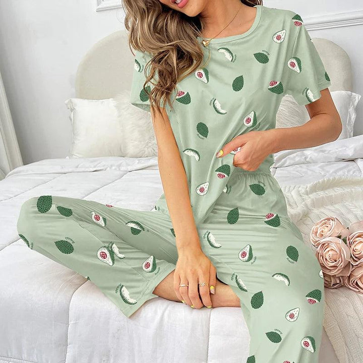 Womens Pajamas Sleepwear Set Soft Comfortable Short Sleeve Tops With Long Pants Pajama 2 Pieces Lingerie Women Home Clothes Suit-THAT FASHION STORE