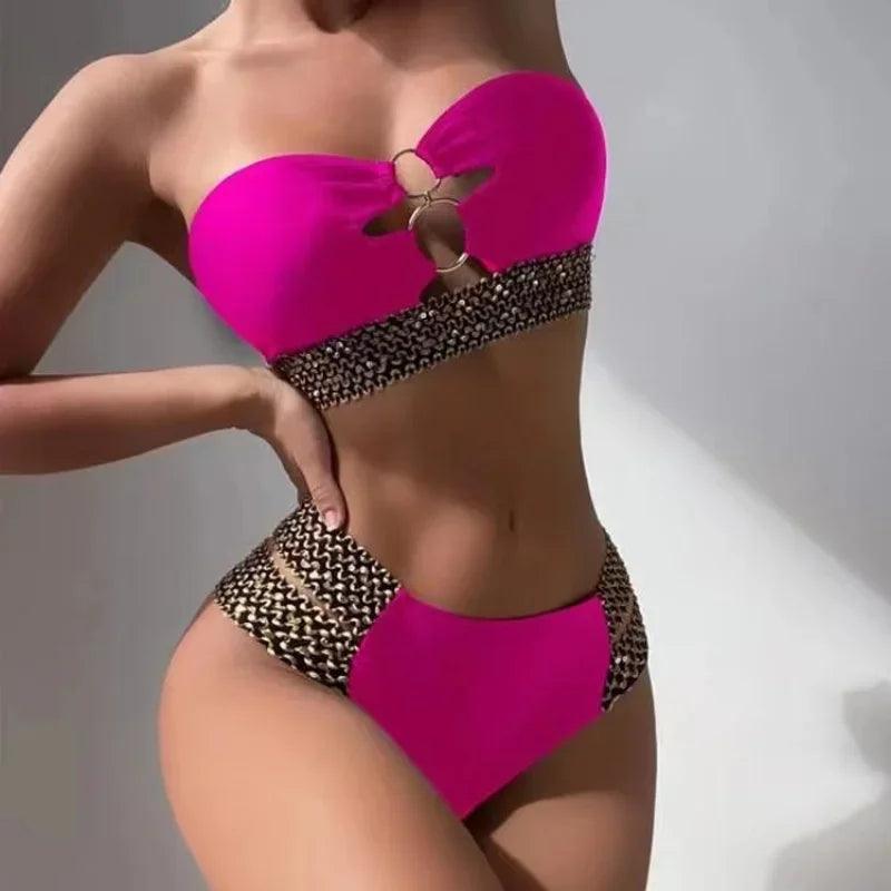 Black Bikini Women 2024 Sexy Swimsuit Female High Waist 2 Piece Swimwear Solid Swimming Bandeau Bathing Suit Beachwear Biquini-THAT FASHION STORE