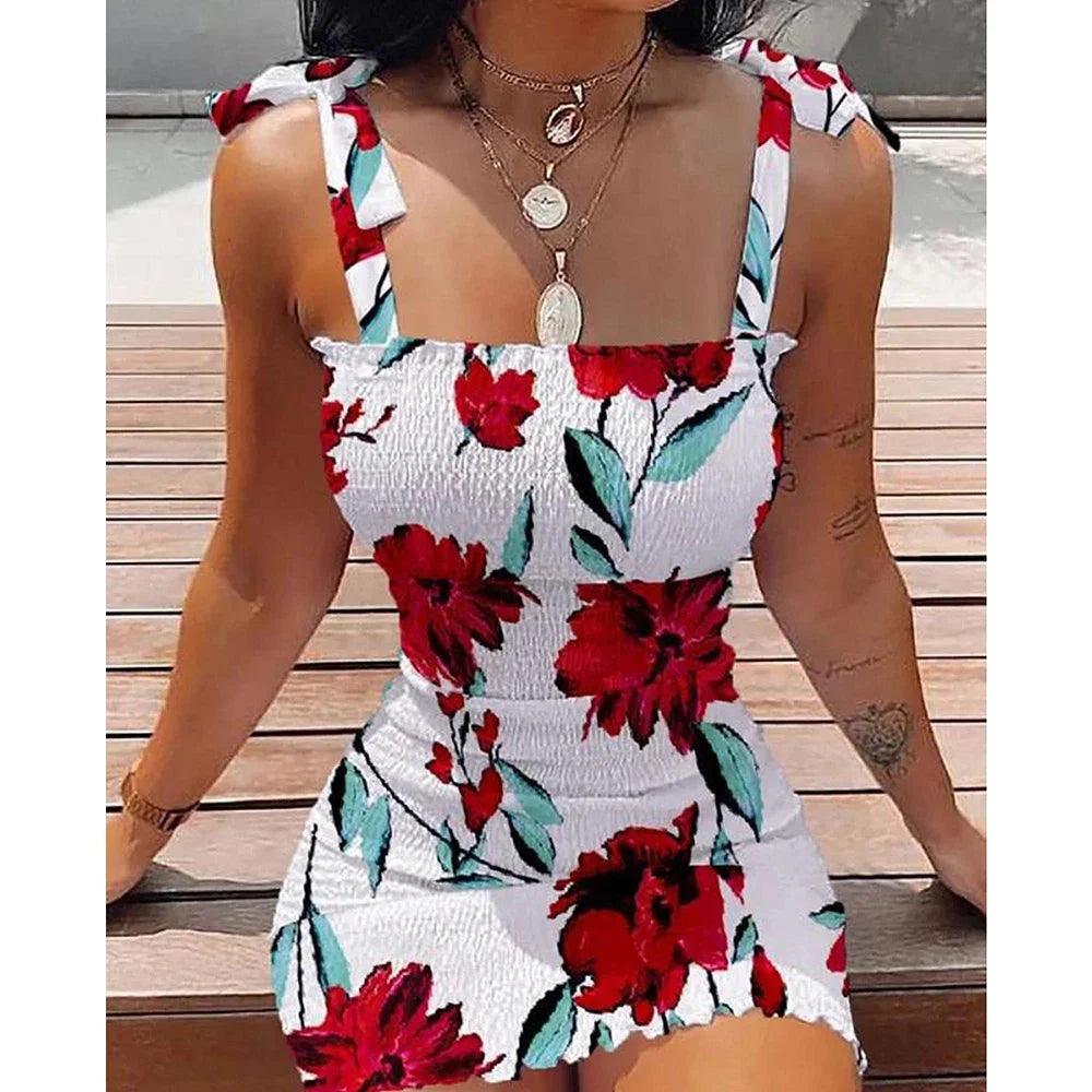 2024 Spring/Summer Beach Women's Clothing Sexy Club Mini Skirt Tank Top Casual Short Skirt Women's Flower Tight Camo Dress-THAT FASHION STORE